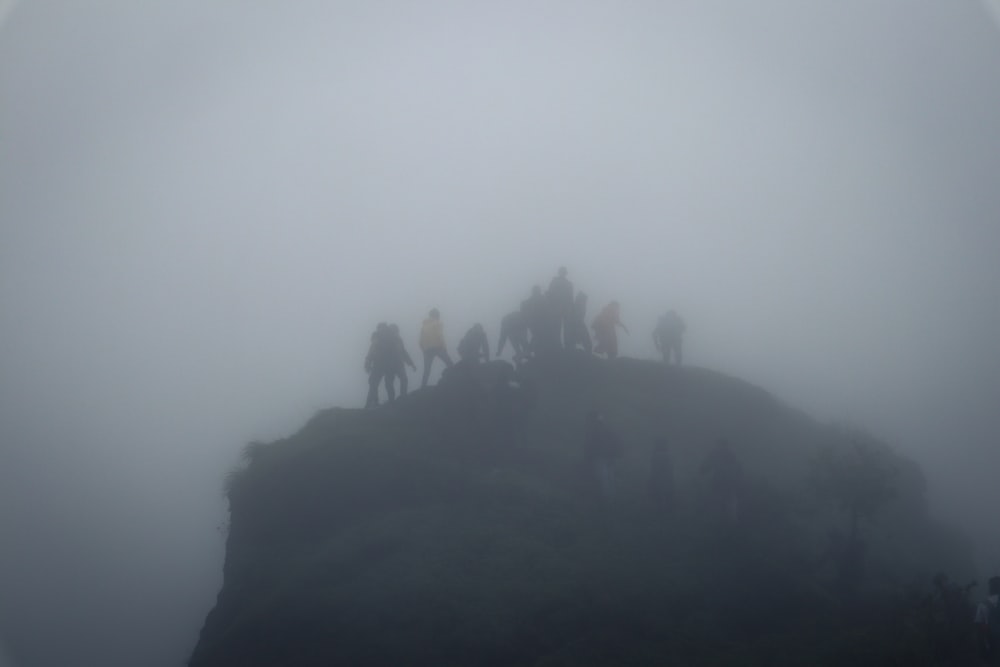 산에 있는 사람들의 무리