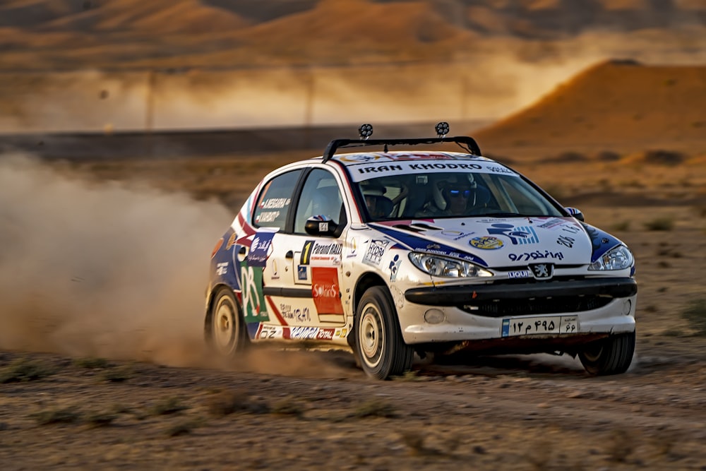 a car driving on a dirt road