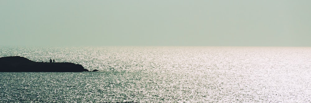 a large body of water with a rock in it