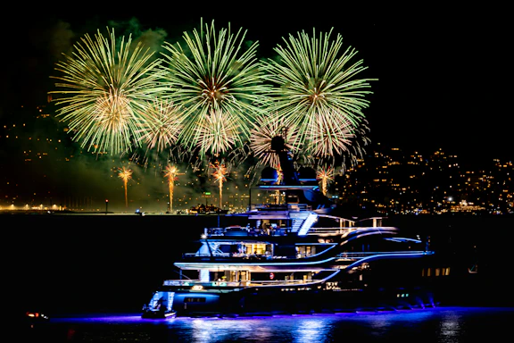fireworks over a boat
