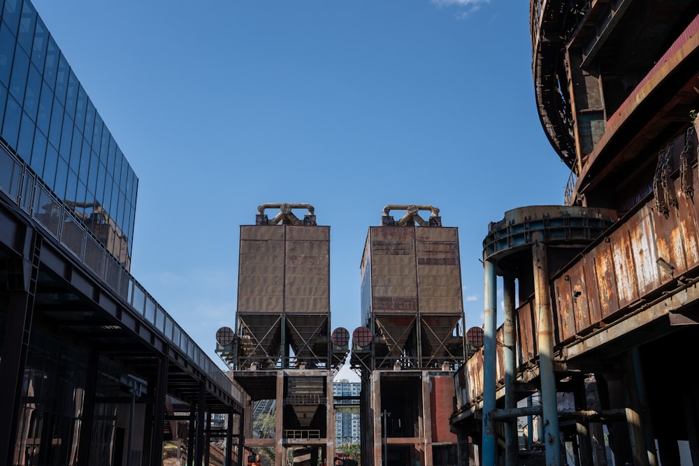 a group of buildings with a blue sky