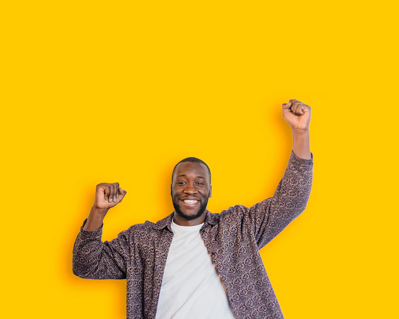 Energetic Black African man celebrating good health and immunity