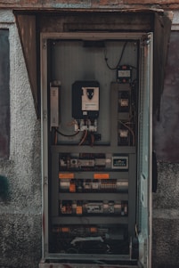 a computer tower with many wires