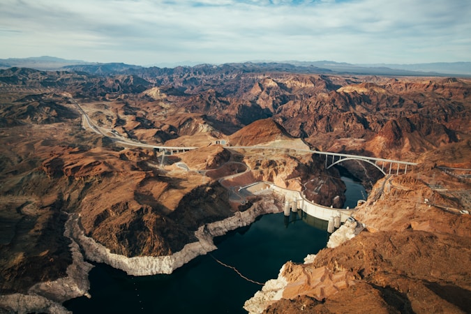 Aerial view of a reservoir surrounded by desert, similar to Lake Mead where Southern Nevada draws its Colorado River water