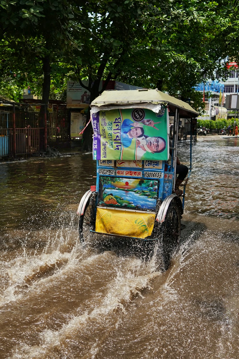 a vehicle driving through water