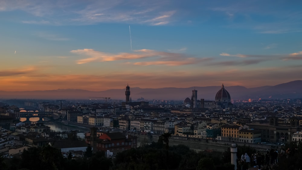 a city with a mountain in the background