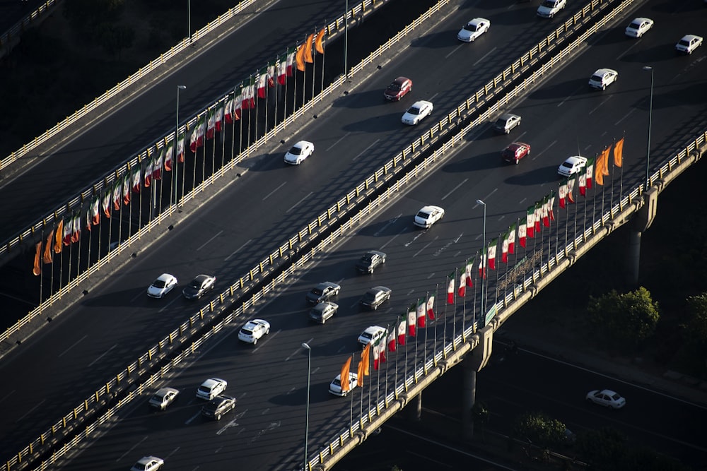 a high angle view of cars on a road