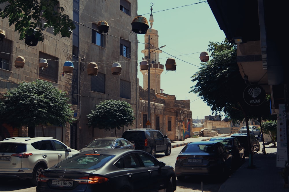 cars parked on the side of a street