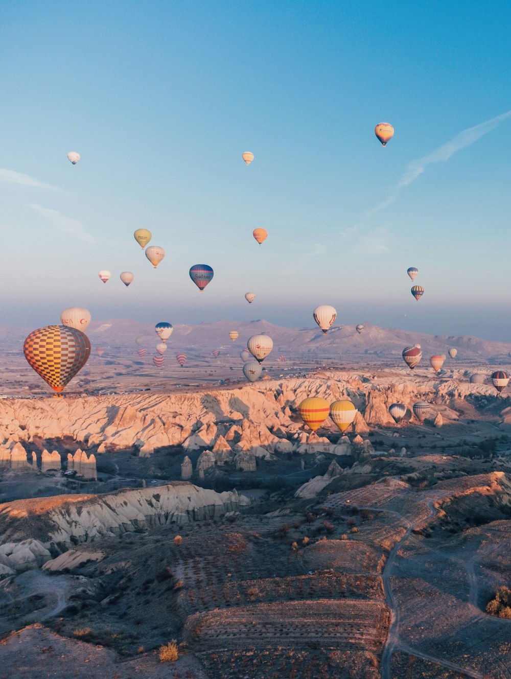 a group of hot air balloons in the sky