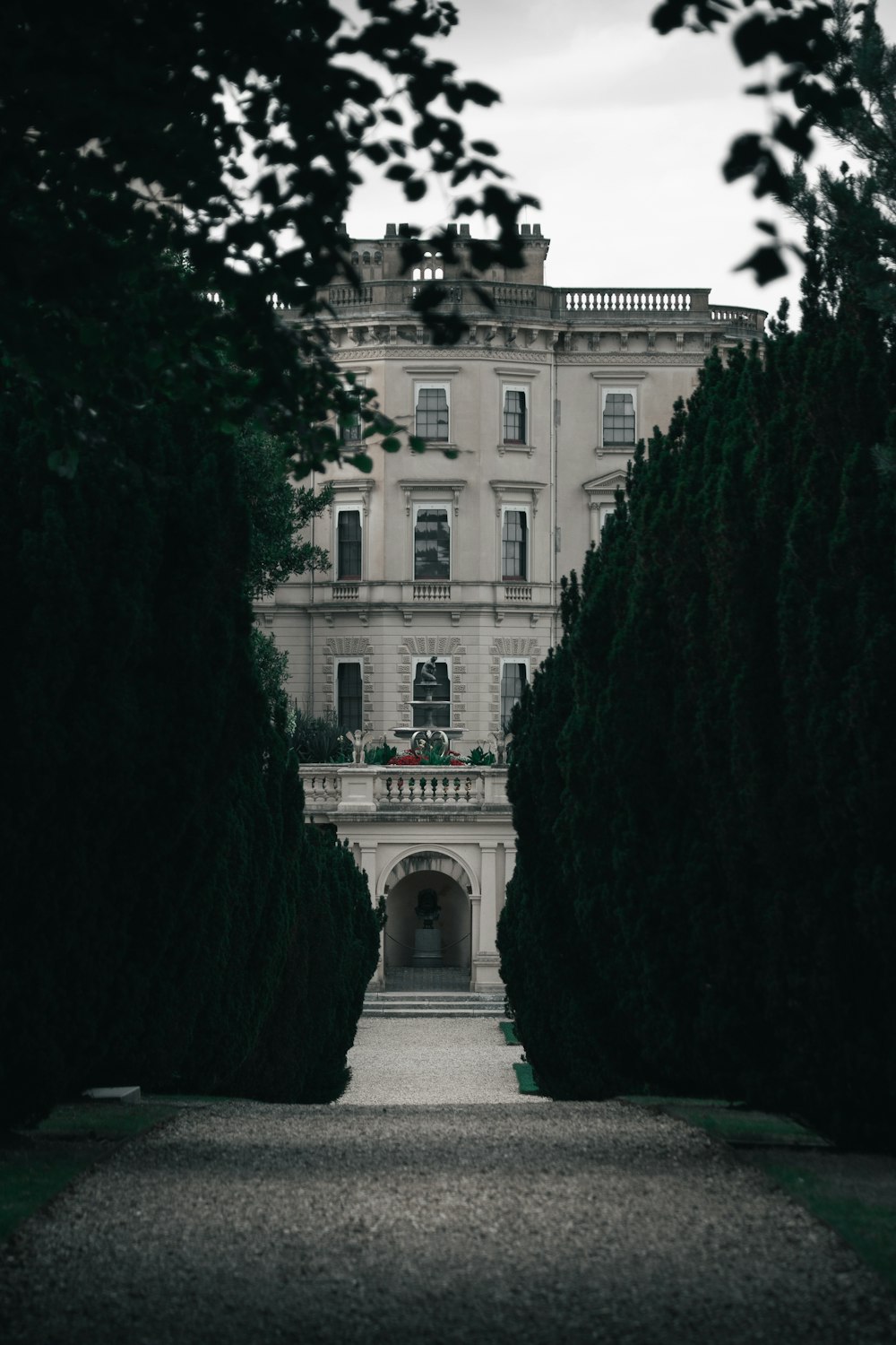 a large building with a walkway