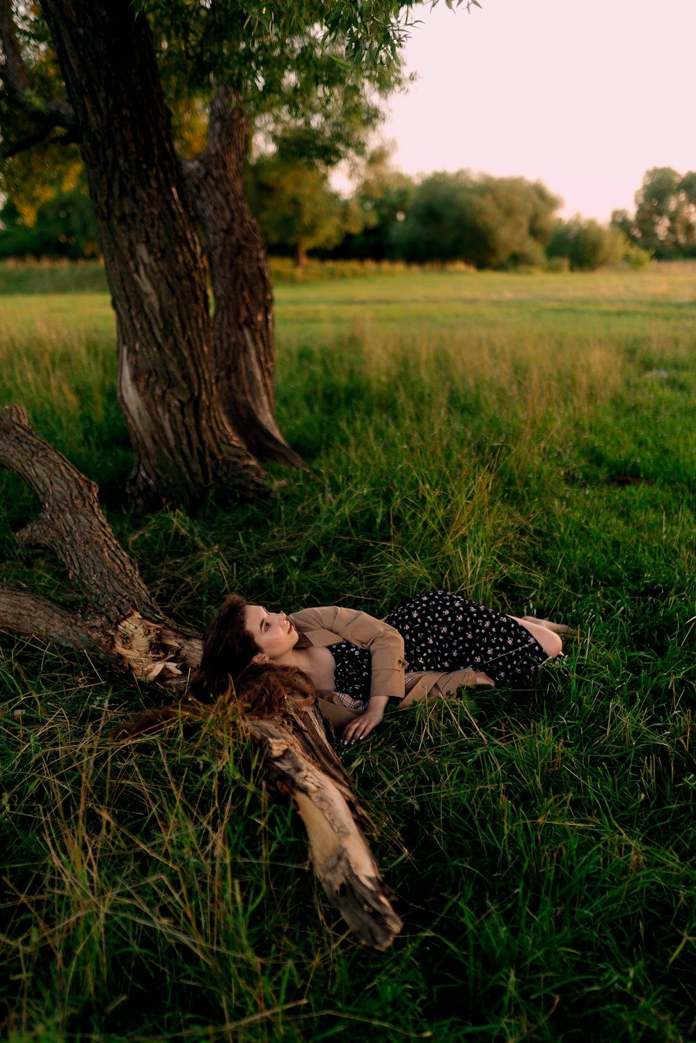 a person lying on a tree branch