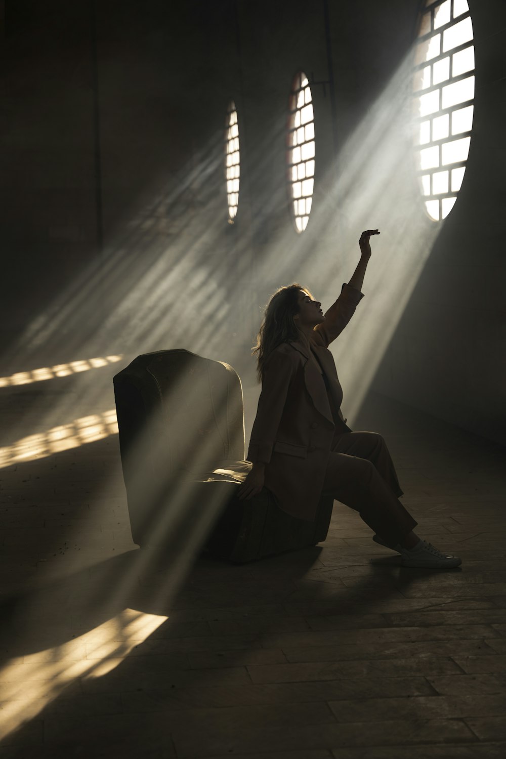 a person sitting on a staircase