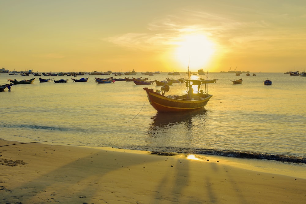 a boat sits in the water