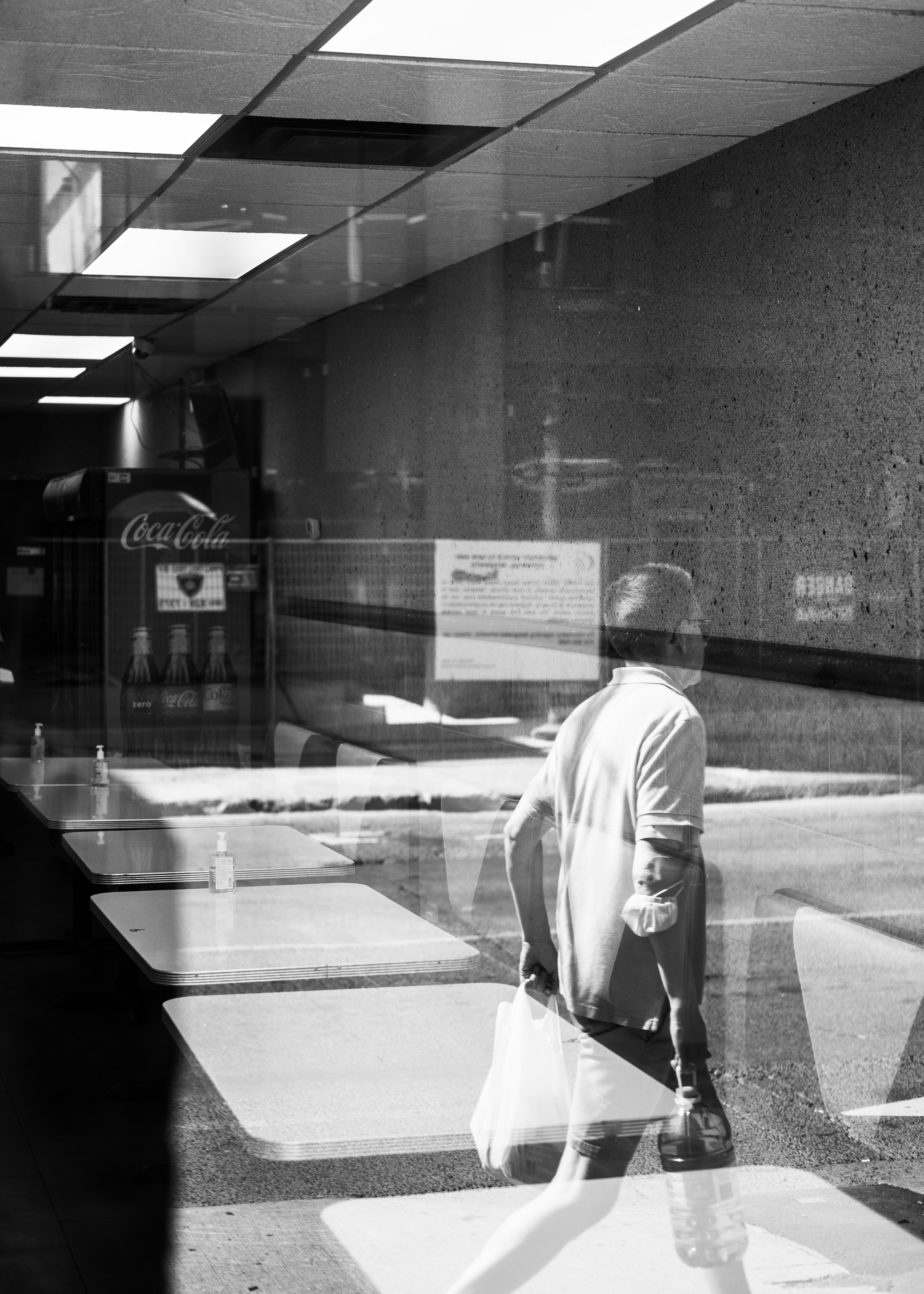 a man walking in a large room