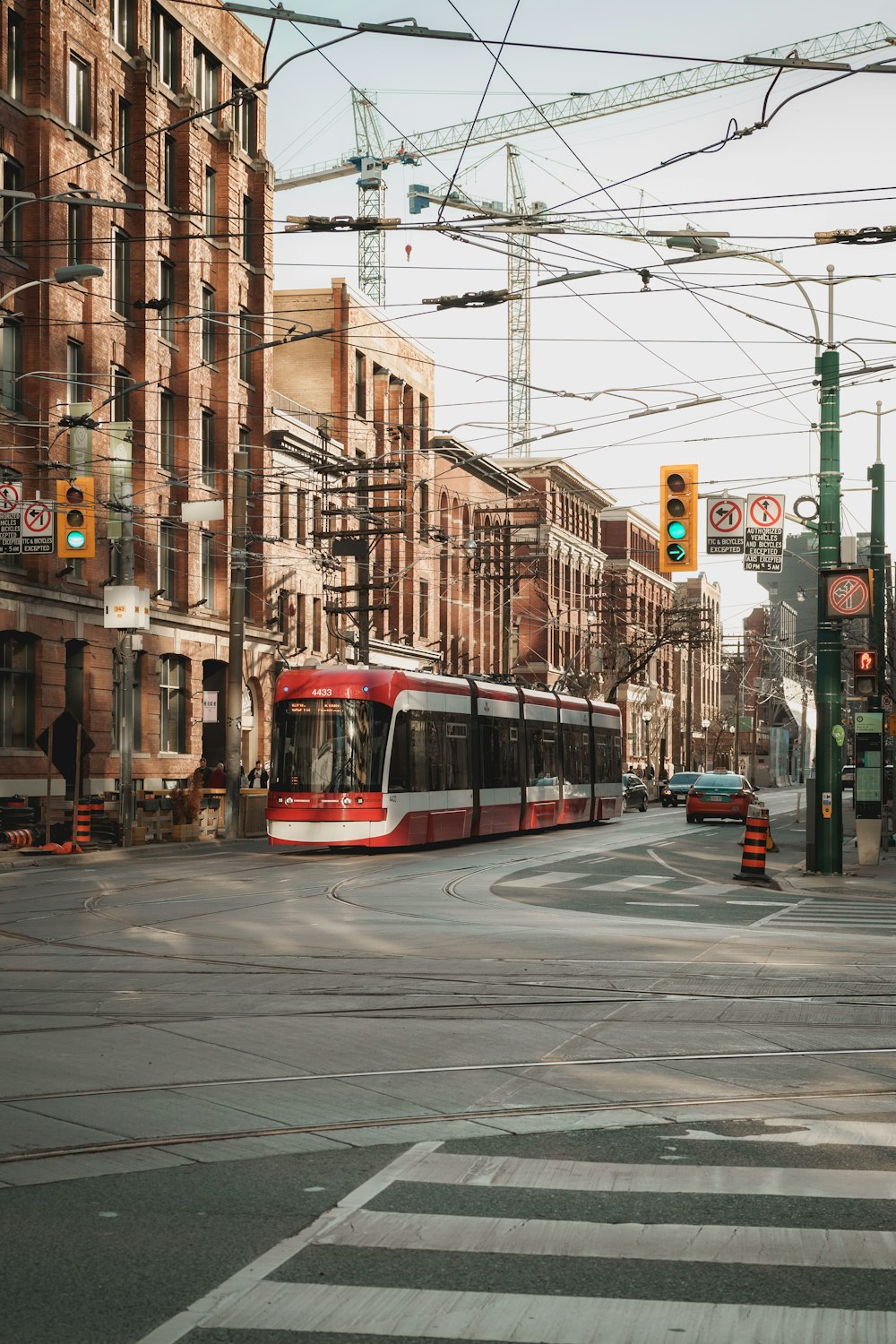a trolley on a city street