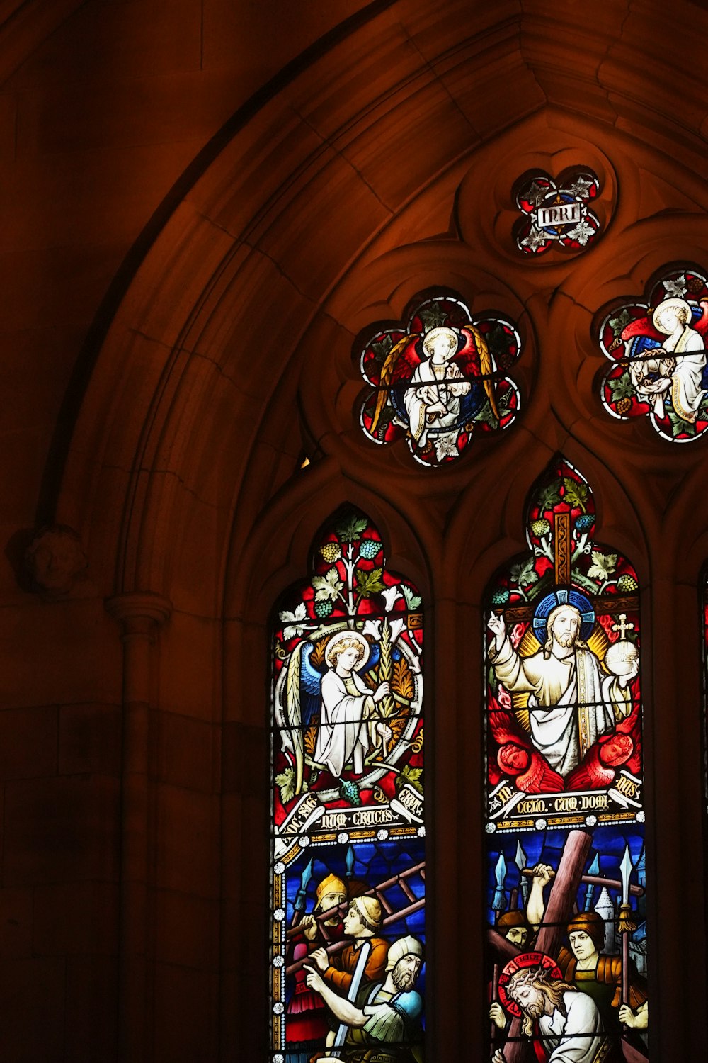 a group of stained glass windows