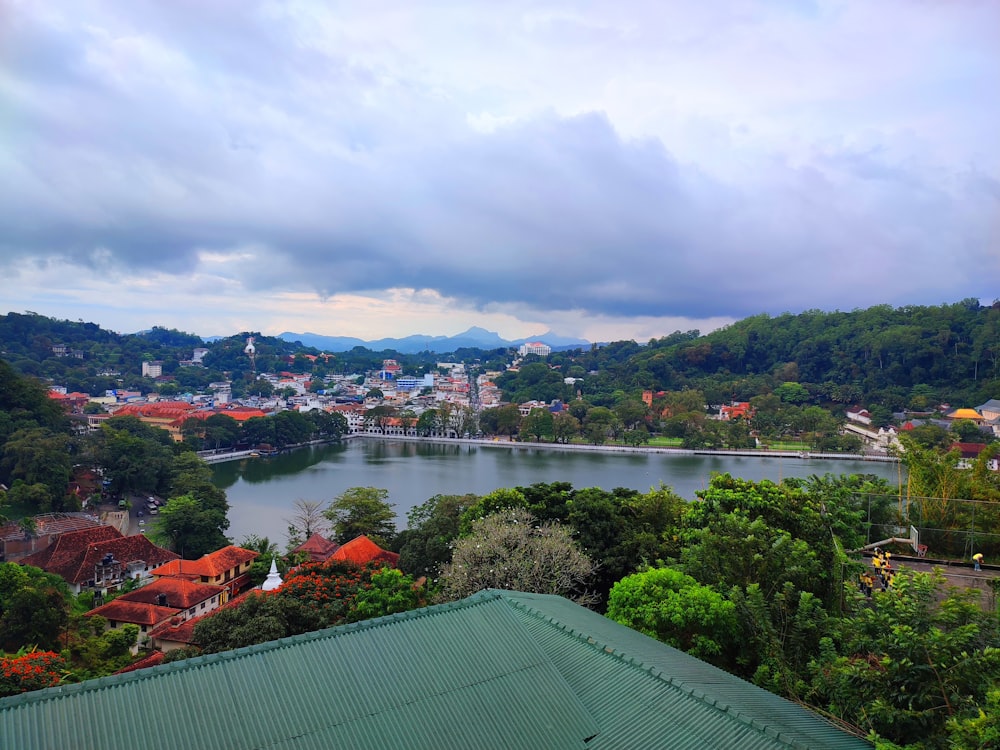 a river with a city in the background