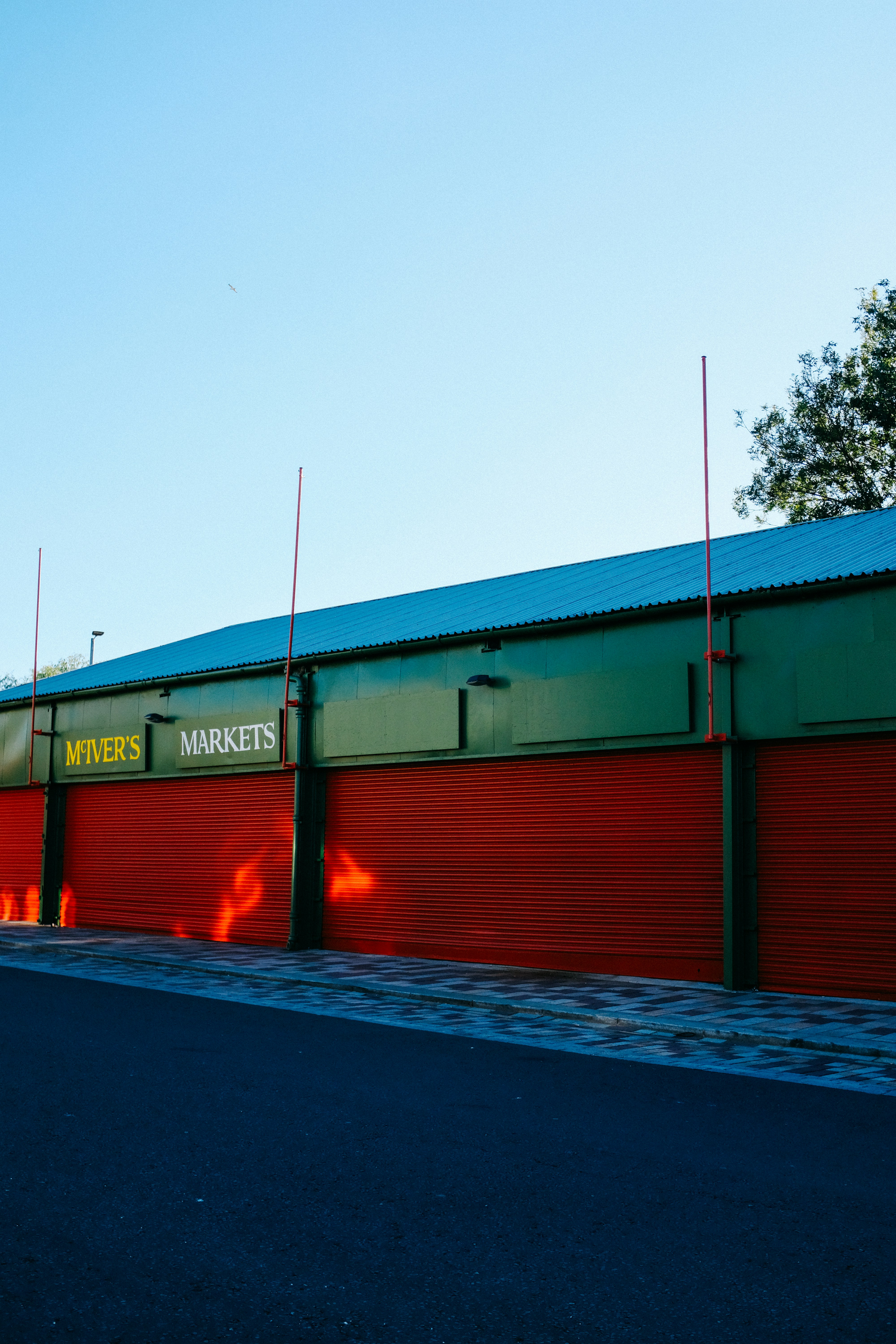 a building with a blue roof