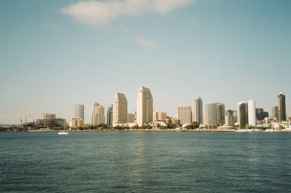 a city skyline across the water