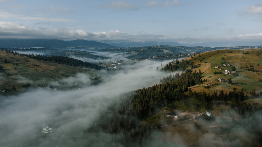 a river with a town in the distance