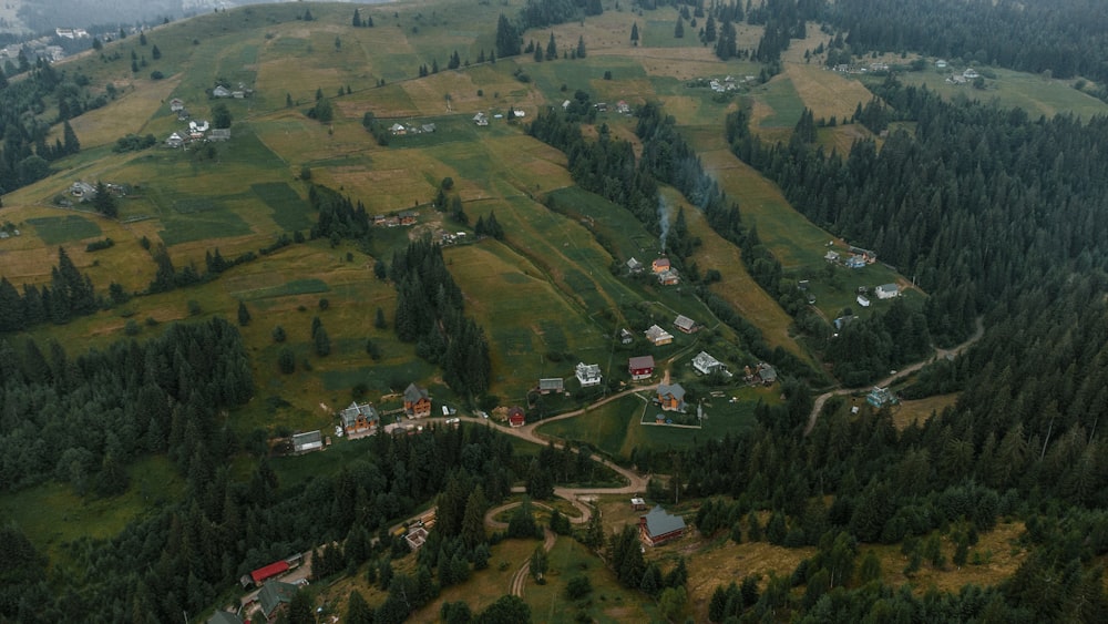 a landscape with houses and trees