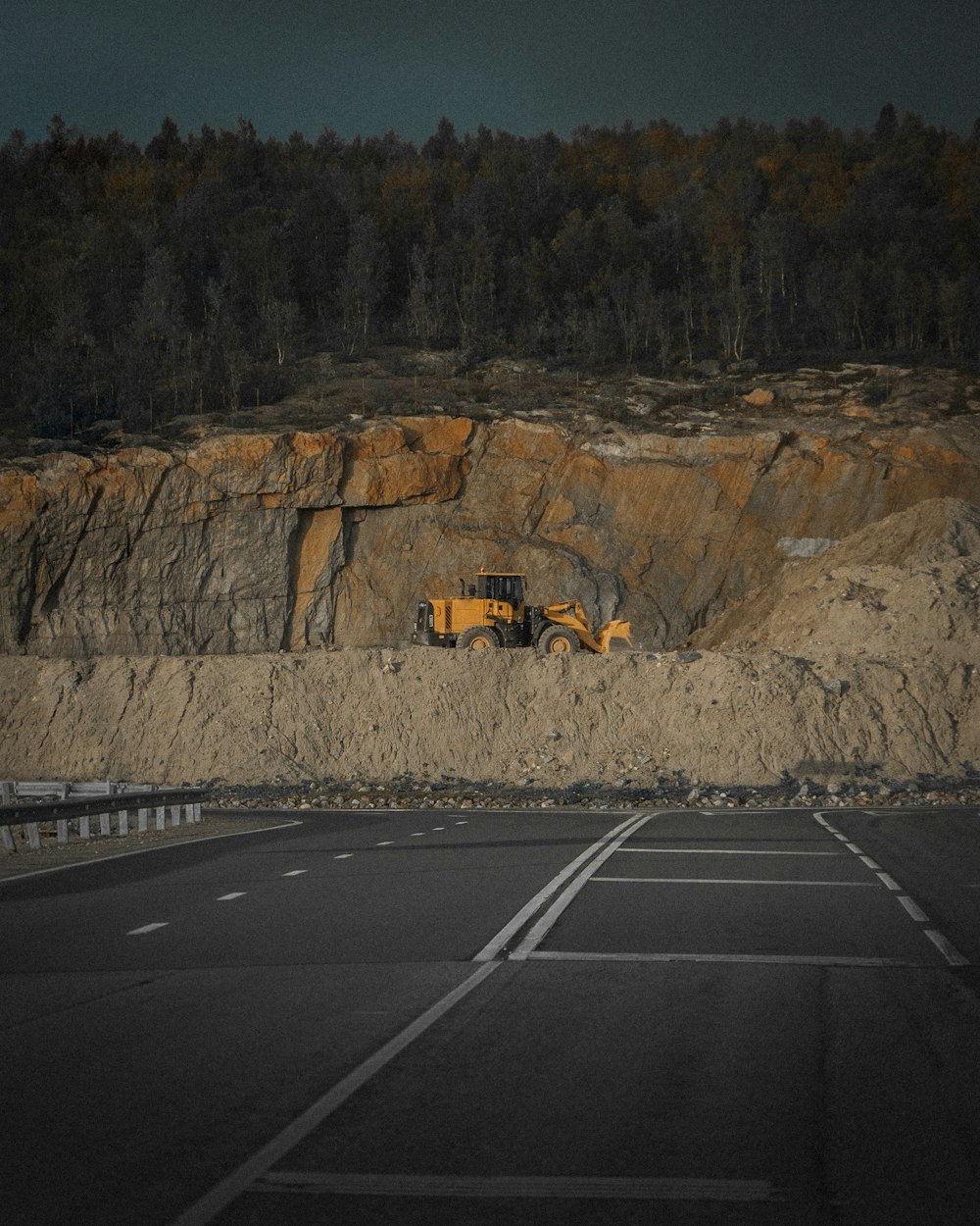 a construction vehicle on a road