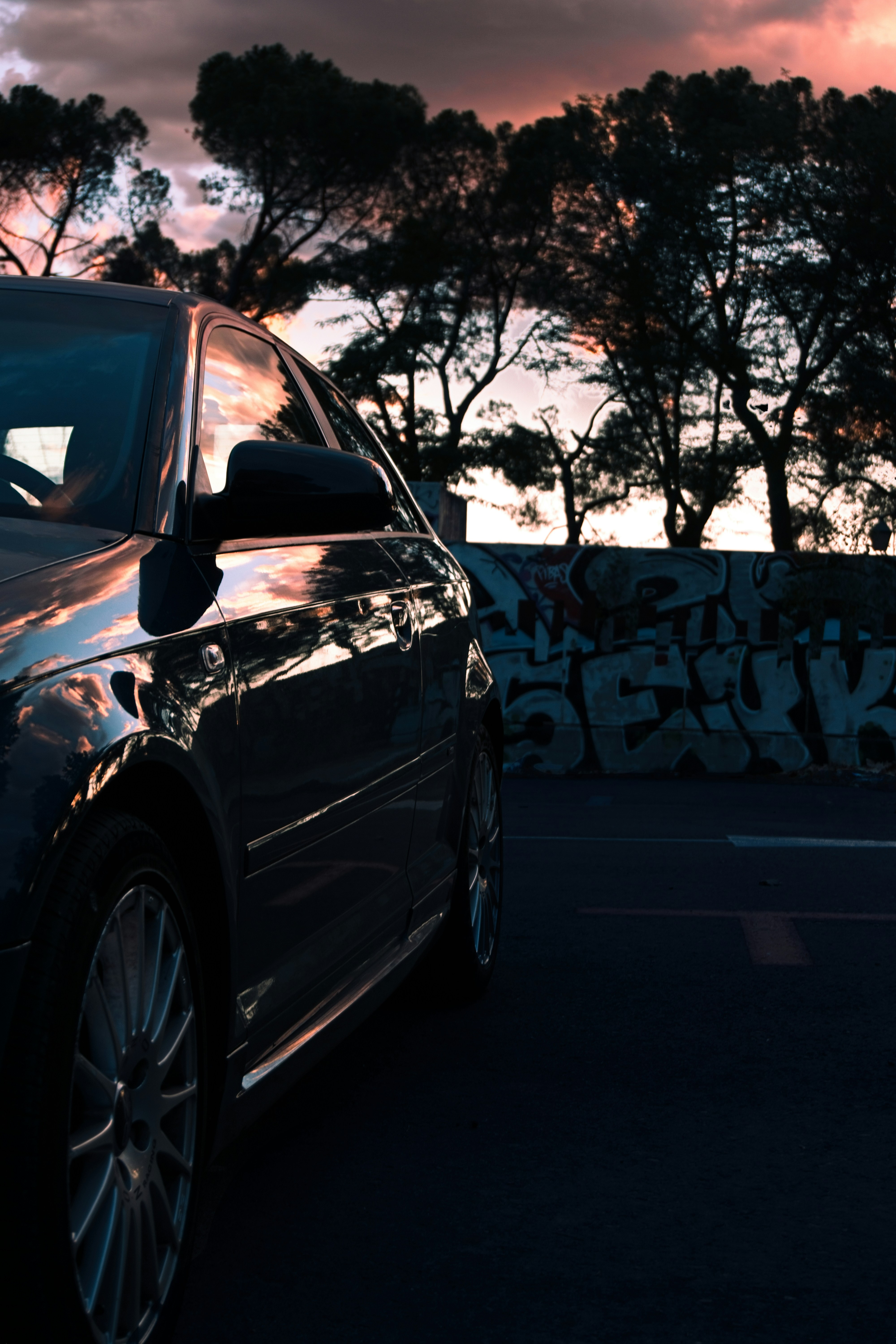 a car parked in a parking lot