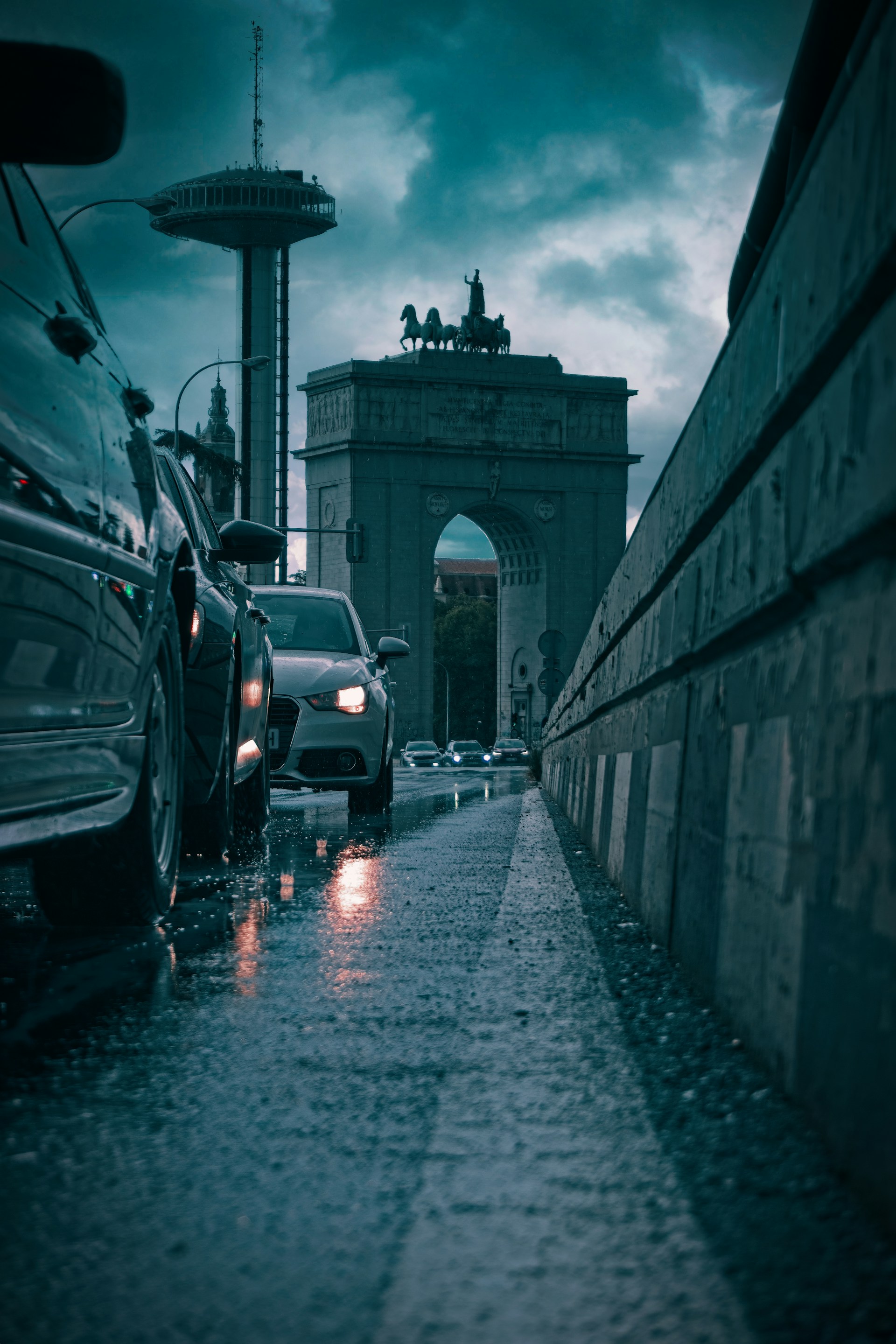 cars parked on the side of a road