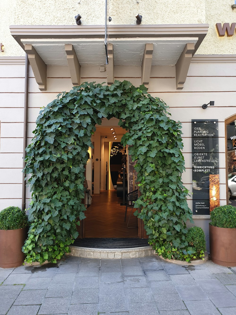 a building with a large arched doorway