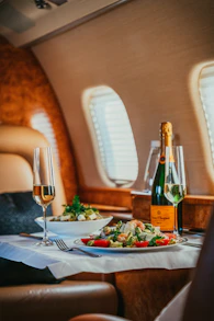 a table with food and wine