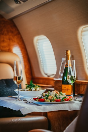 a table with food and wine