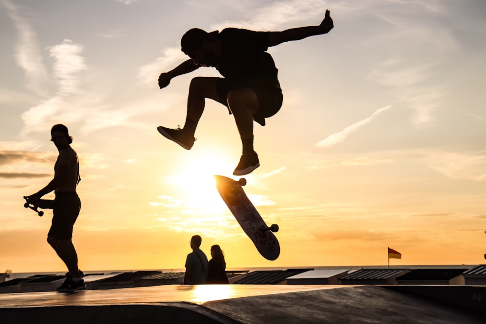 a skateboarder flies through the air