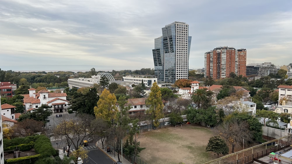 a city with trees and buildings