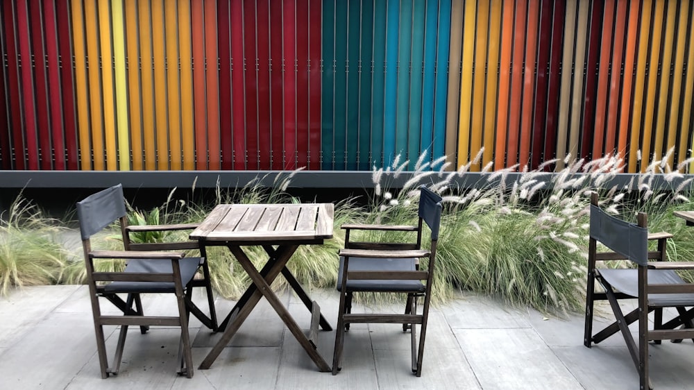 a table and chairs outside