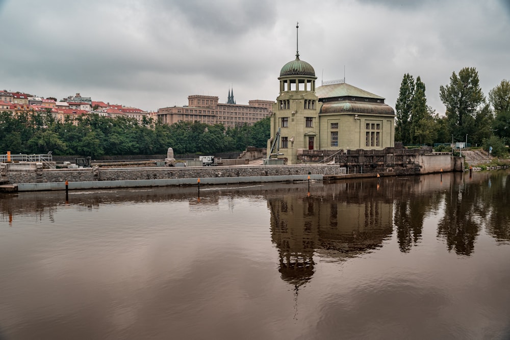 a body of water with buildings along it