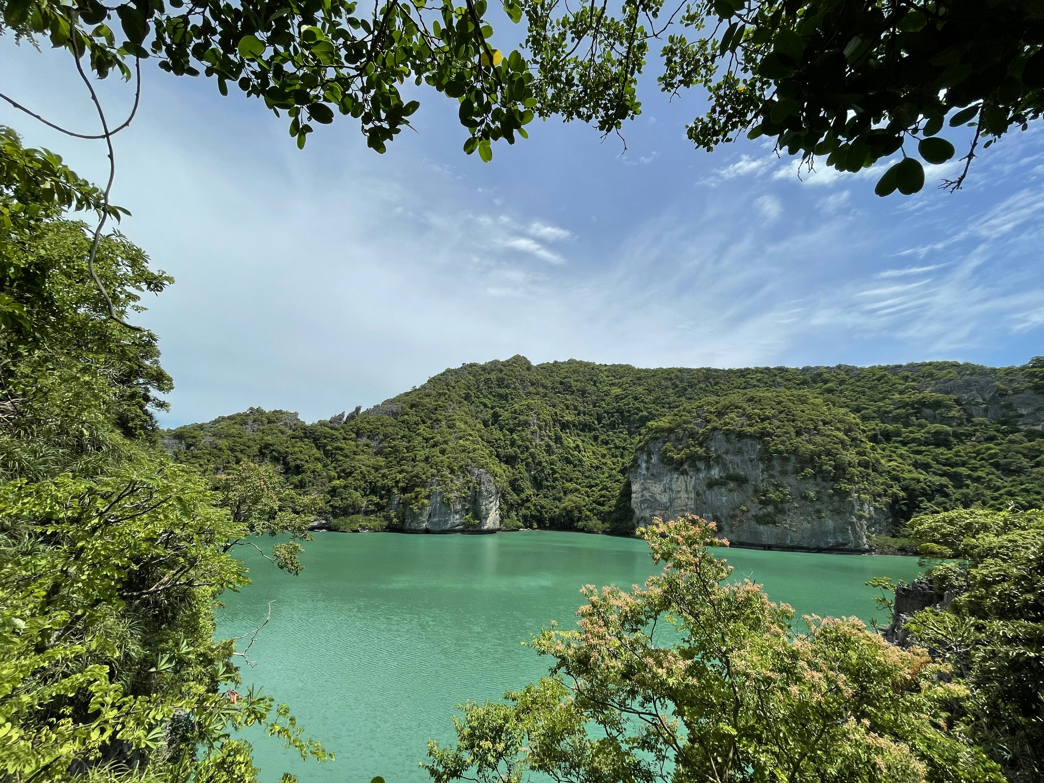Lush Palawan landscape with limestone cliffs and emerald lagoon, tropical paradise, bright midday light