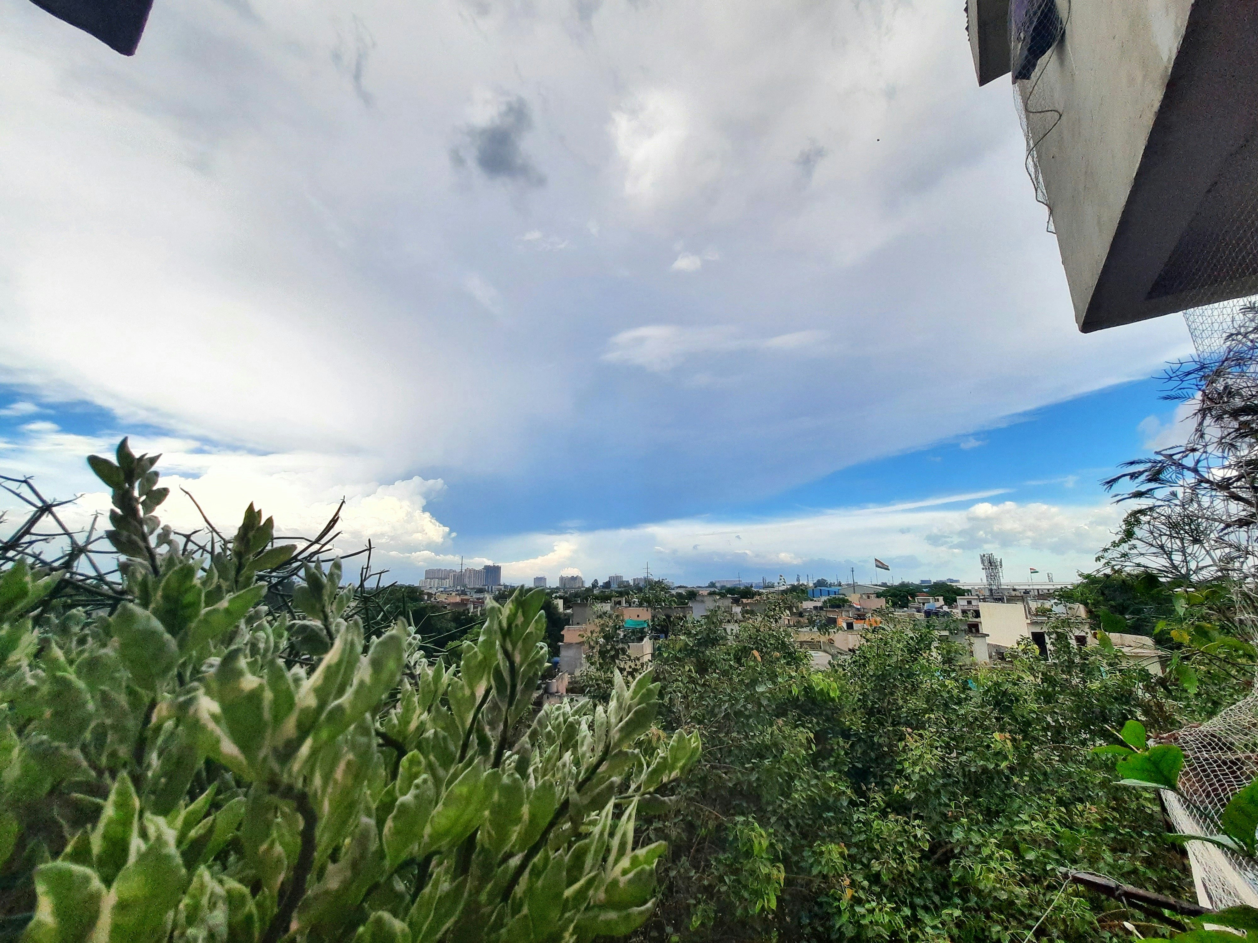 a view of a city from a balcony