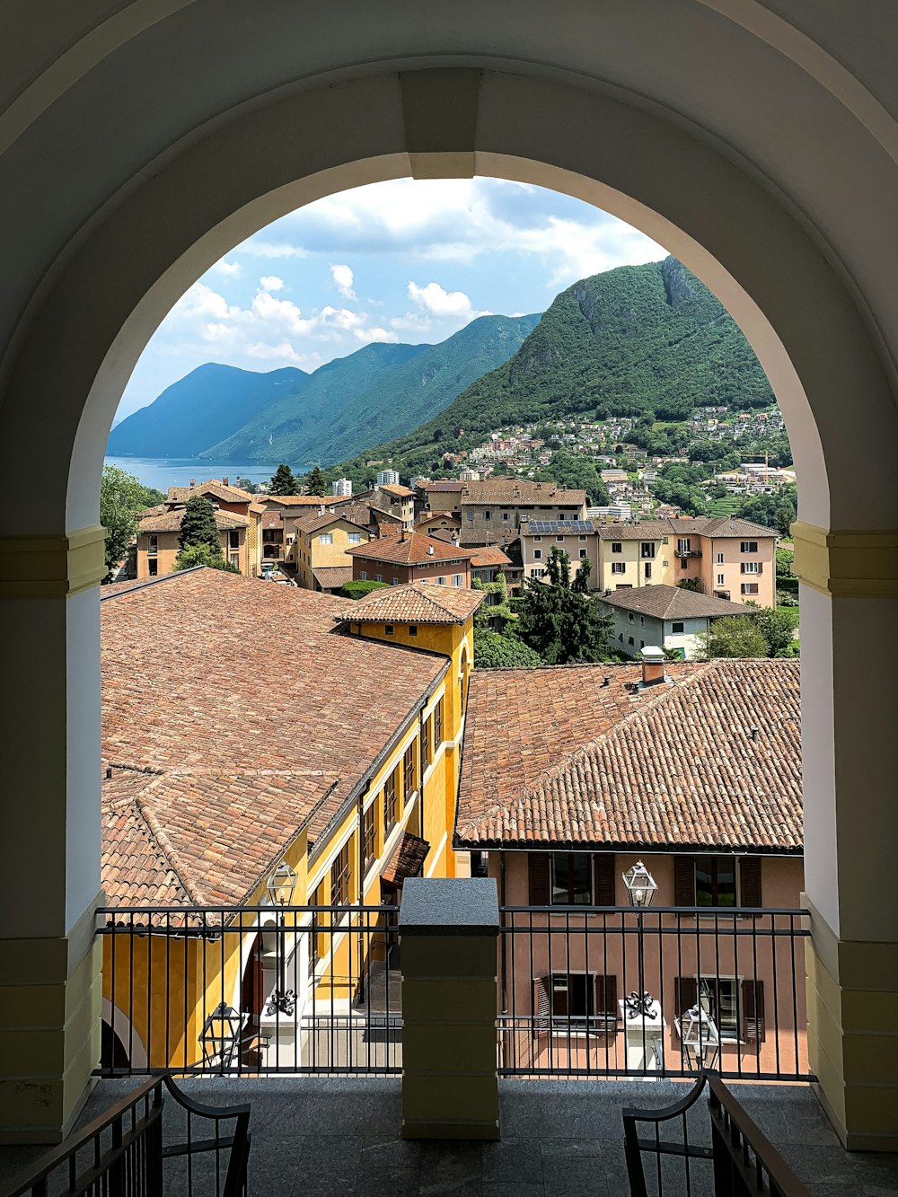 a view of a town from a balcony