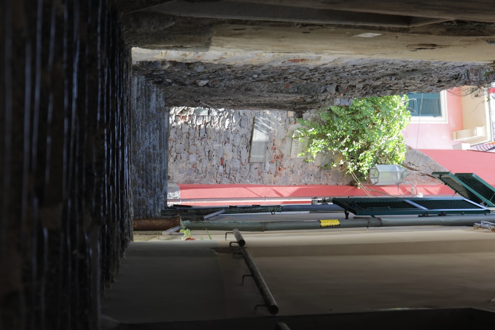 a stone staircase between two buildings