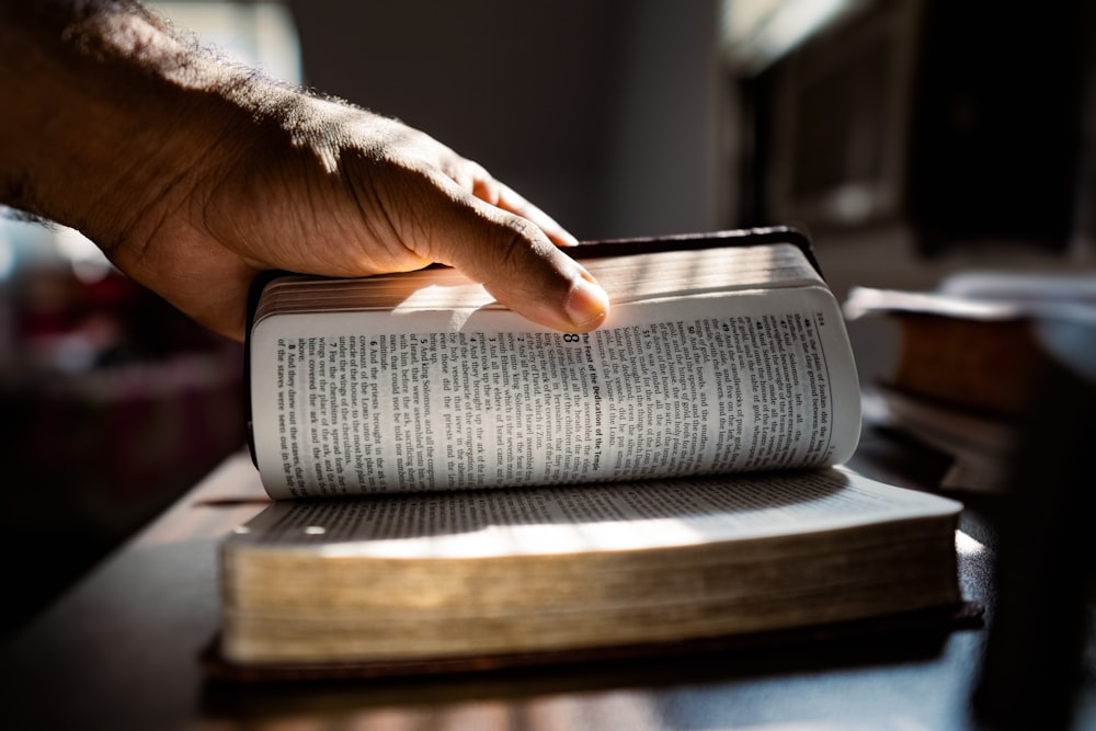 a hand holding a stack of books