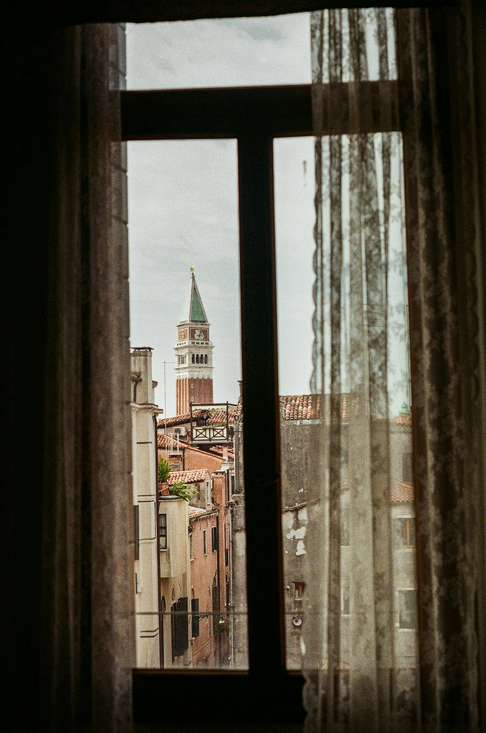 a view of a city through a window