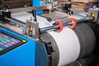 a machine with a blue cover