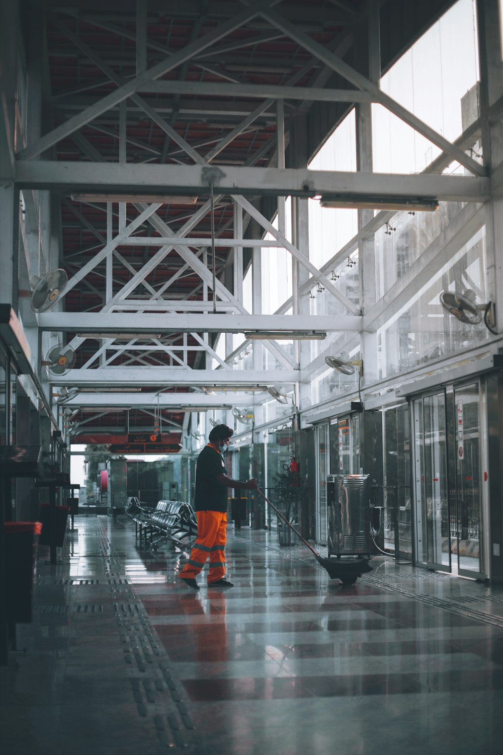 a person walking in a large room