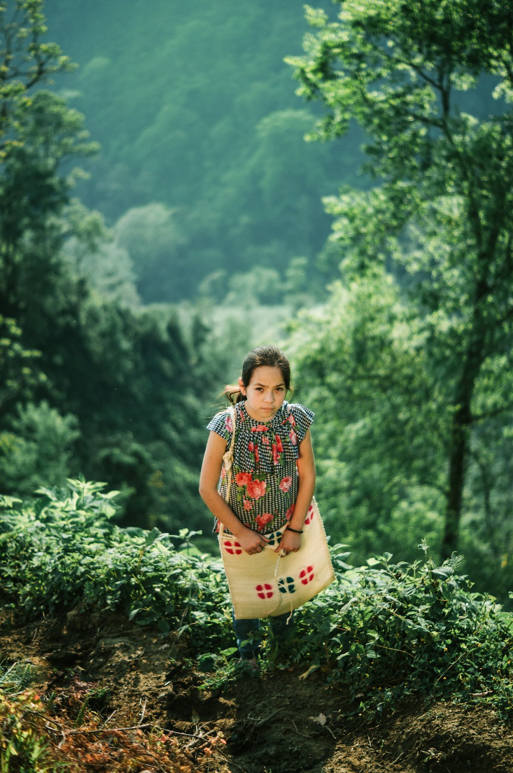 Una niña parada sobre una roca