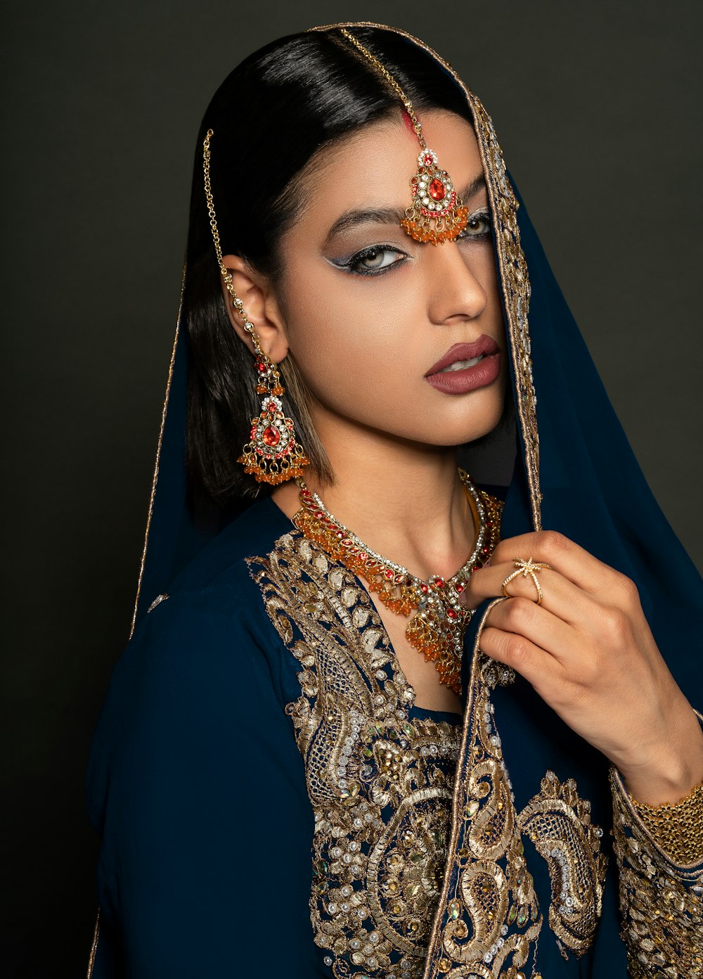 a woman wearing a headdress