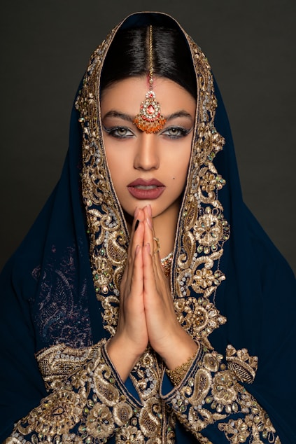 a person wearing a headdress