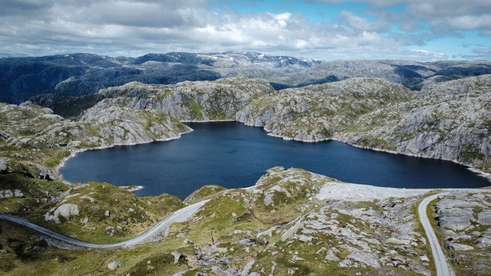 a lake surrounded by mountains