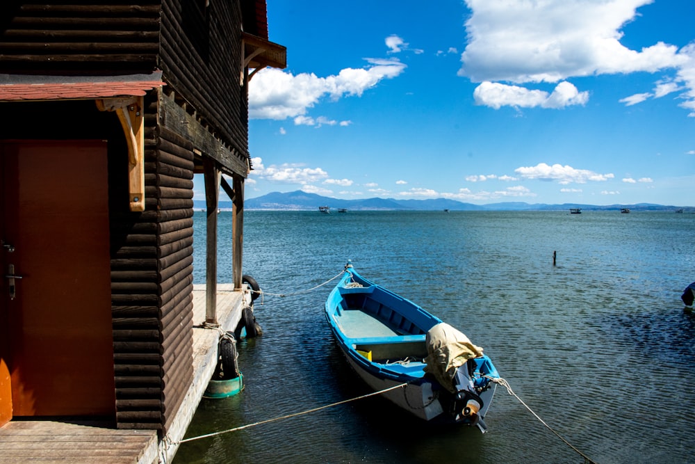 a boat tied to a dock