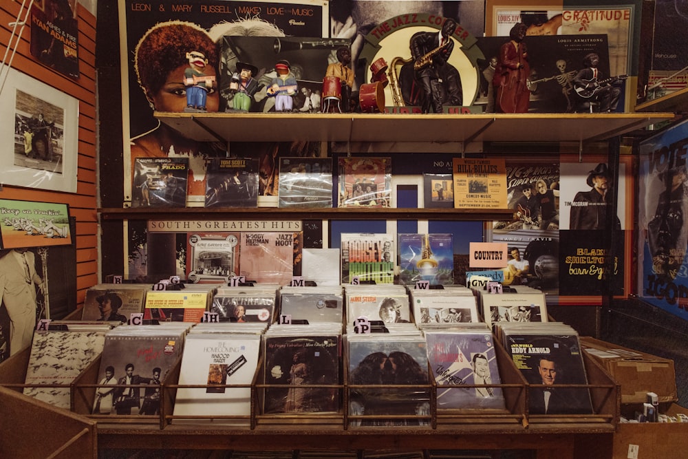 a shelf with many books on it