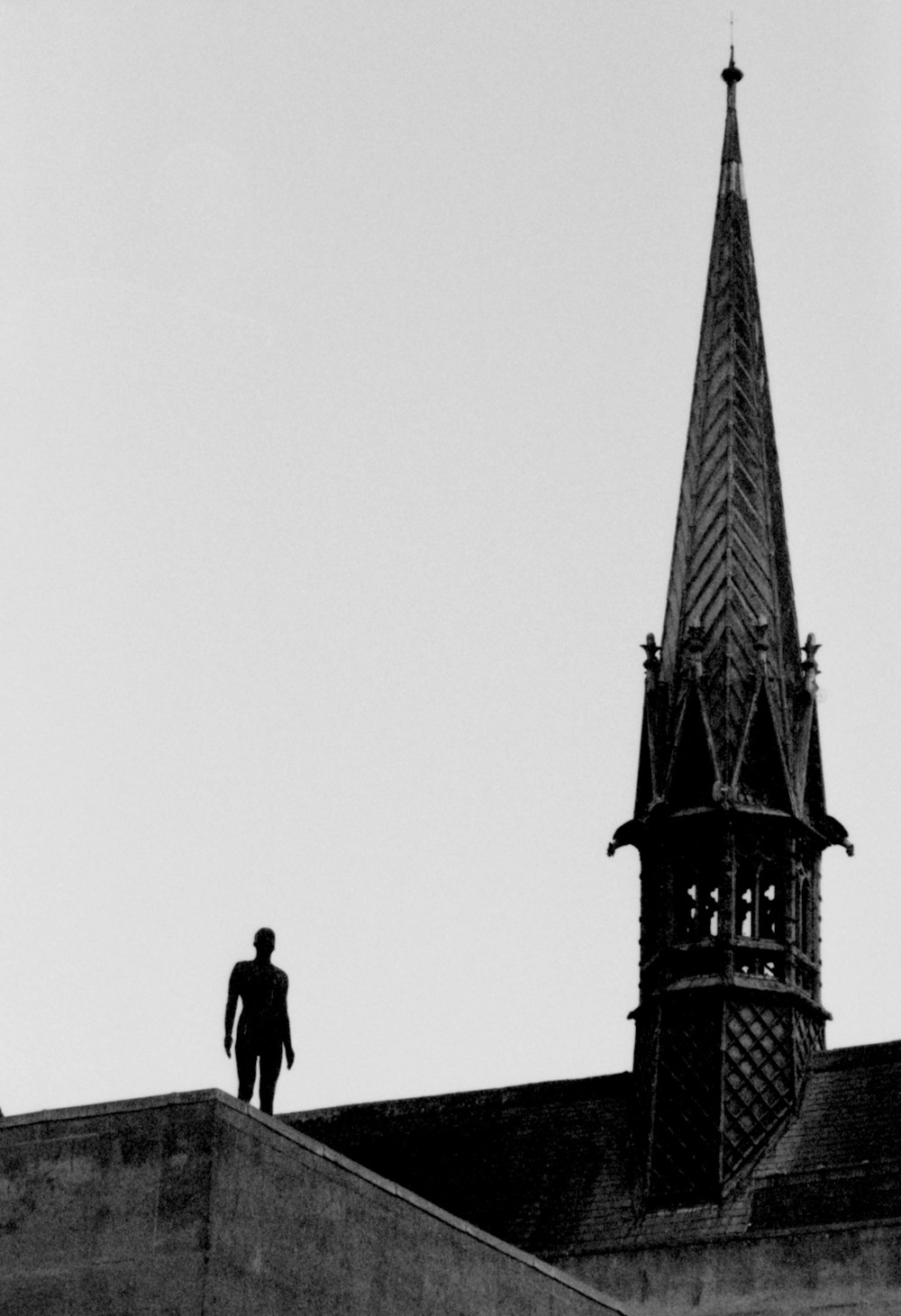 a person standing on a roof
